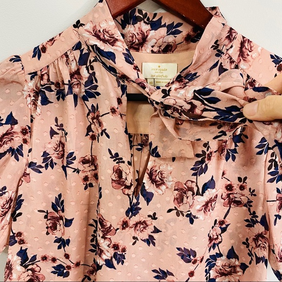 Kate Spade Prairie rose tie neck silk blouse - Picture 6 of 8